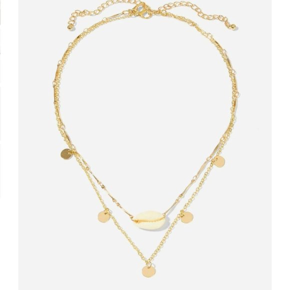 Slim Gold Layered Choker Shell Charm Necklace NWT - Picture 2 of 5